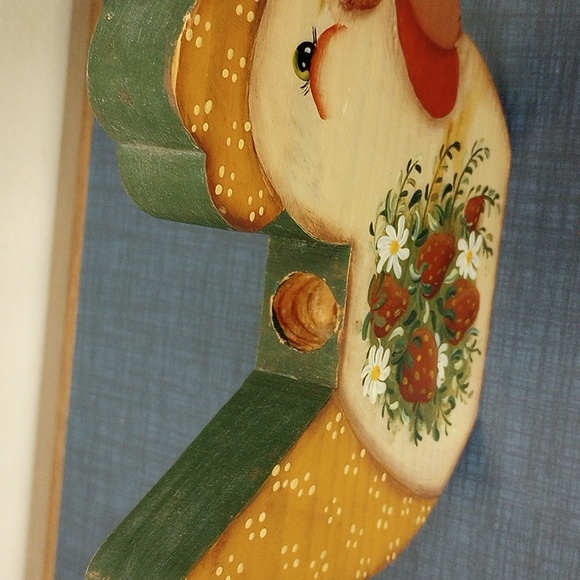 Hand Painted Wooden Chicken w/ Strawberry & Floral Design, Country Candle Holder - Picture 3 of 4